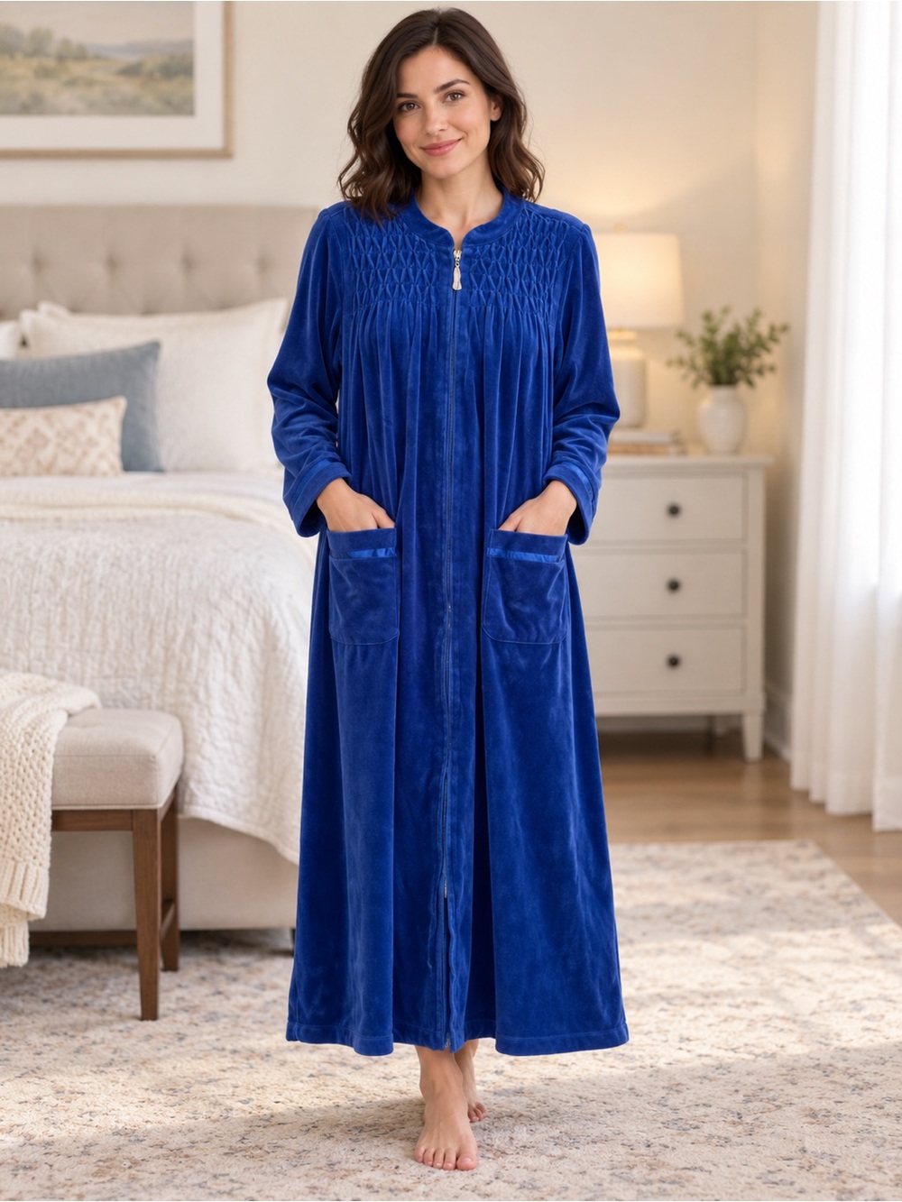 Full-Length Plush Zip Robe in Royal Blue Tog Shop